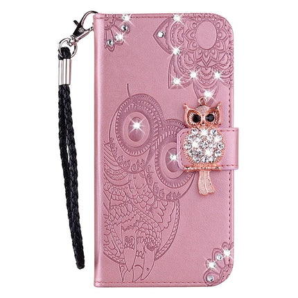 For Samsung Galaxy A36 5G Wallet Case Owl Flower Imprinted Rhinestone Leather Cover