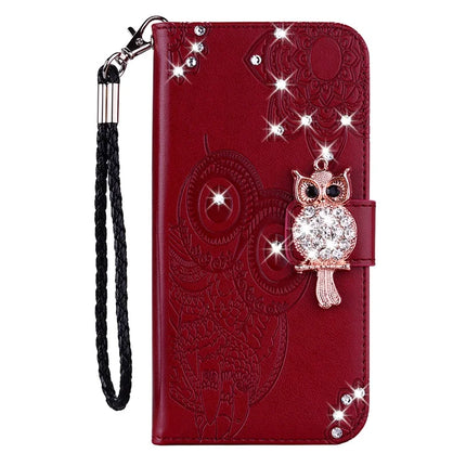 For Samsung Galaxy A36 5G Wallet Case Owl Flower Imprinted Rhinestone Leather Cover