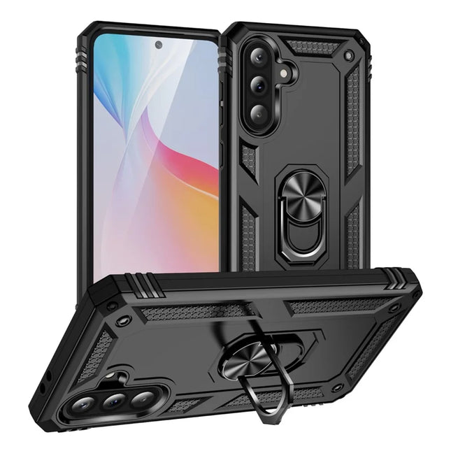 For Samsung Galaxy A36 5G Case PC + TPU Phone Cover with Rotary Ring Kickstand - Black