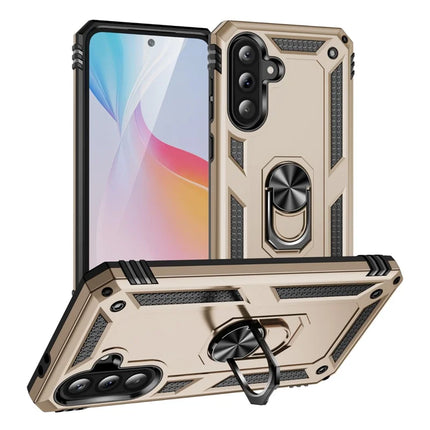 For Samsung Galaxy A36 5G Case PC + TPU Phone Cover with Rotary Ring Kickstand - Gold