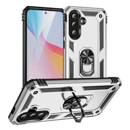 For Samsung Galaxy A36 5G Case PC + TPU Phone Cover with Rotary Ring Kickstand - Silver