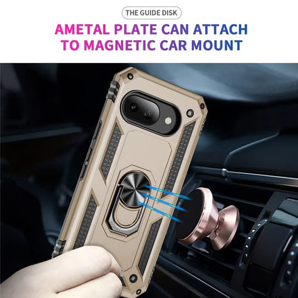 For Google Pixel 9a Case PC + TPU Phone Cover with Rotary Ring Kickstand
