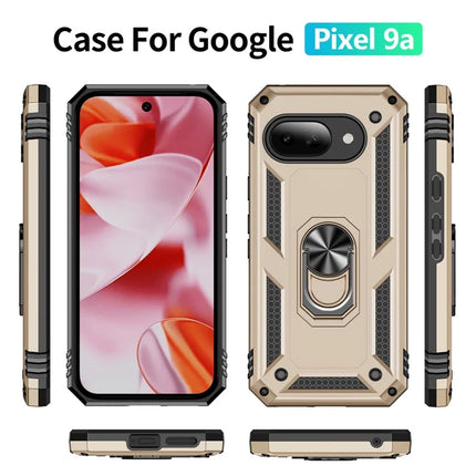 For Google Pixel 9a Case PC + TPU Phone Cover with Rotary Ring Kickstand