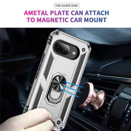 For Google Pixel 9a Case PC + TPU Phone Cover with Rotary Ring Kickstand