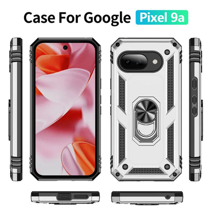 For Google Pixel 9a Case PC + TPU Phone Cover with Rotary Ring Kickstand