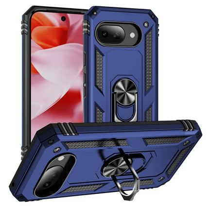 For Google Pixel 9a Case PC + TPU Phone Cover with Rotary Ring Kickstand - Blue