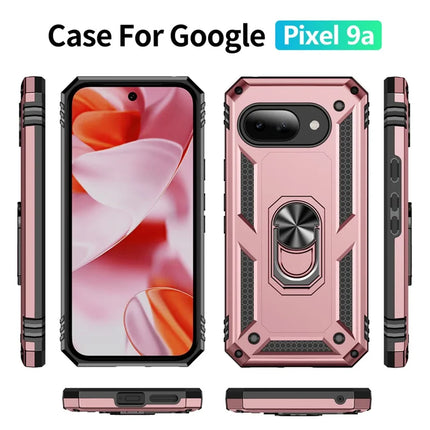 For Google Pixel 9a Case PC + TPU Phone Cover with Rotary Ring Kickstand