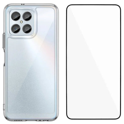 WANLONFENG MF Series for Honor X8a 4G Case TPU+Acrylic Clear Phone Cover with Tempered Glass Film