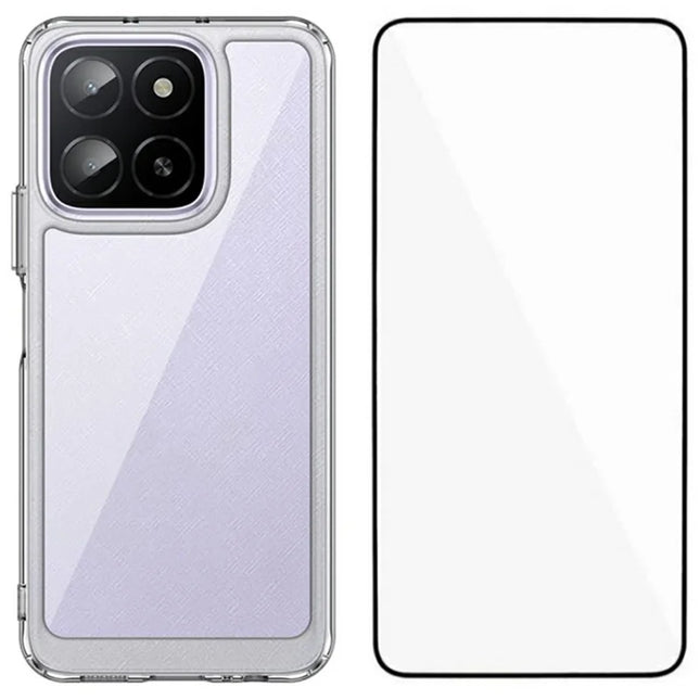 WANLONFENG MF Series for Honor X6a 4G Case TPU+Acrylic Clear Phone Cover with Tempered Glass Film