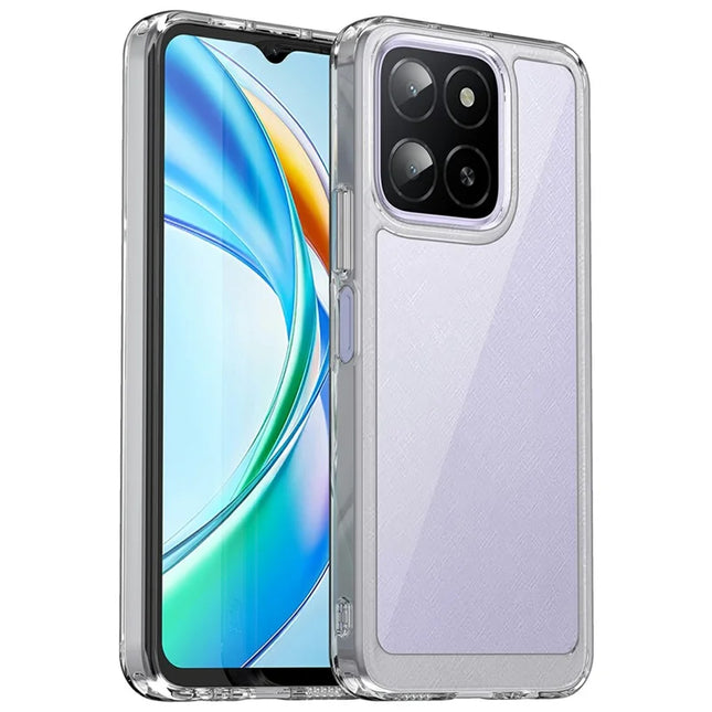 WANLONFENG MF Series for Honor X6a 4G Case TPU+Acrylic Clear Phone Cover with Tempered Glass Film