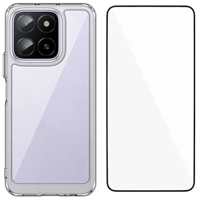 WANLONFENG MF Series for Honor X6b 4G Case TPU+Acrylic Clear Phone Cover with Tempered Glass Film