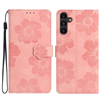 For Samsung Galaxy A36 5G Case Flower Design Leather Wallet Phone Cover with Wrist Strap - Pink