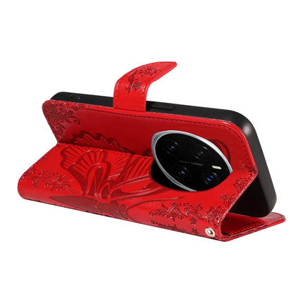 For Honor Magic7 Pro 5G Case Butterfly Pattern PU Leather Folio Flip Phone Cover -  Red