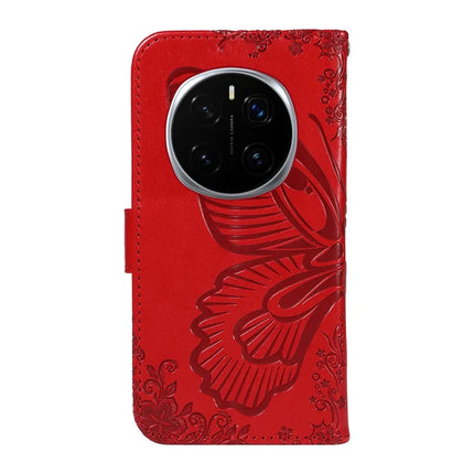 For Honor Magic7 Pro 5G Case Butterfly Pattern PU Leather Folio Flip Phone Cover -  Red