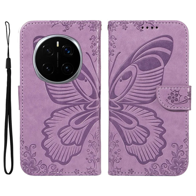 For Honor Magic7 Pro 5G Case Butterfly Pattern PU Leather Folio Flip Phone Cover -  Light Purple