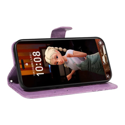 For Honor Magic7 Pro 5G Case Butterfly Pattern PU Leather Folio Flip Phone Cover -  Light Purple