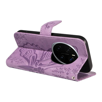 For Honor Magic7 Pro 5G Case Butterfly Pattern PU Leather Folio Flip Phone Cover -  Light Purple