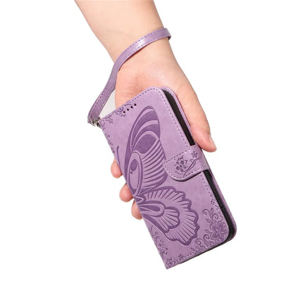 For Honor Magic7 Pro 5G Case Butterfly Pattern PU Leather Folio Flip Phone Cover -  Light Purple