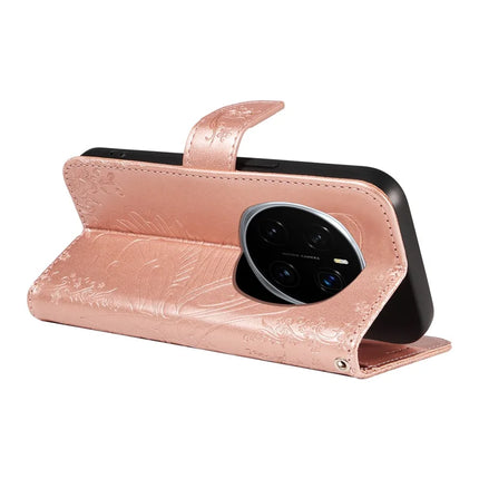 For Honor Magic7 Pro 5G Case Butterfly Pattern PU Leather Folio Flip Phone Cover -  Rose Gold