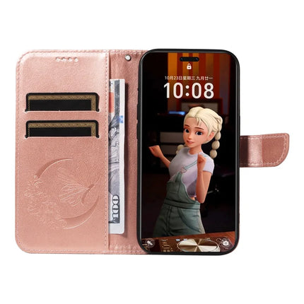 For Honor Magic7 Pro 5G Case Butterfly Pattern PU Leather Folio Flip Phone Cover -  Rose Gold