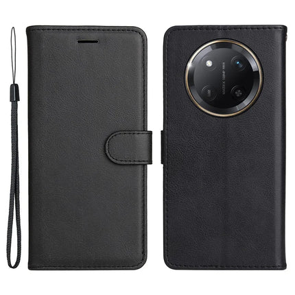 For Honor X60 Pro 5G / Magic7 Lite 5G / X9c 5G Case Solid Color Leather Mobile Cover Wallet Stand with Strap - Black