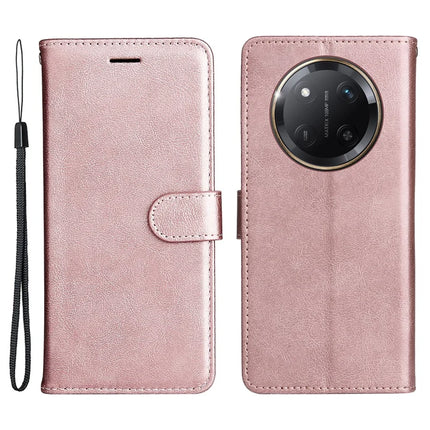 For Honor X60 Pro 5G / Magic7 Lite 5G / X9c 5G Case Solid Color Leather Mobile Cover Wallet Stand with Strap - Rose Gold