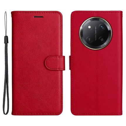 For Honor X60 Pro 5G / Magic7 Lite 5G / X9c 5G Case Solid Color Leather Mobile Cover Wallet Stand with Strap - Red