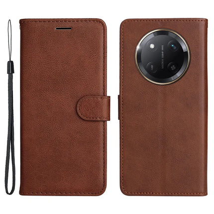 For Honor X60 Pro 5G / Magic7 Lite 5G / X9c 5G Case Solid Color Leather Mobile Cover Wallet Stand with Strap - Brown