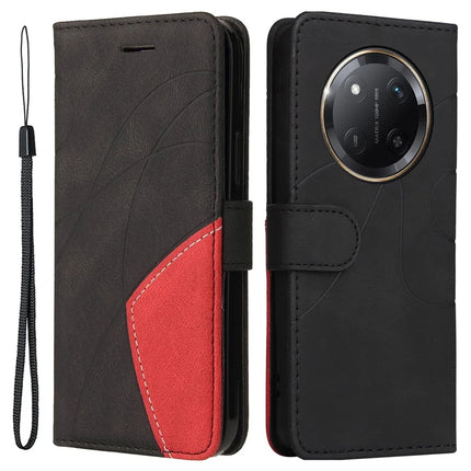 For Honor X60 Pro 5G / Magic7 Lite 5G / X9c 5G Leather Case Wallet Stand Color Splicing Phone Cover - Black