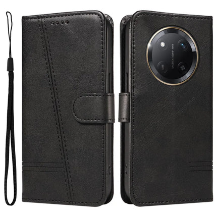 For Honor X60 Pro 5G / Magic7 Lite 5G / X9c 5G Wallet Phone Case T-Shape Lines Leather Cover - Black