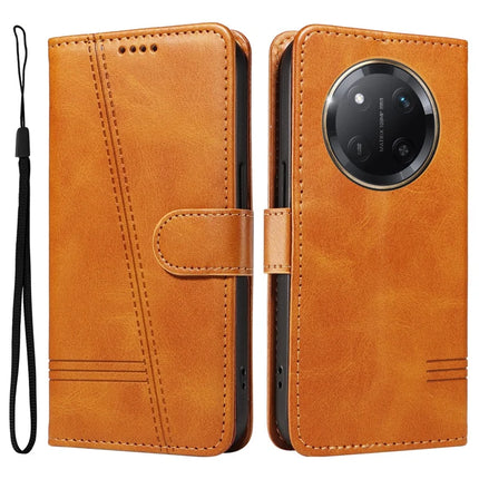 For Honor X60 Pro 5G / Magic7 Lite 5G / X9c 5G Wallet Phone Case T-Shape Lines Leather Cover - Yellow
