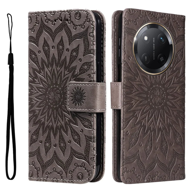 For Honor Magic7 Lite 5G / X9c 5G / X60 Pro 5G Case Sunflower Leather Wallet Phone Cover - Grey