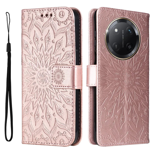 For Honor Magic7 Lite 5G / X9c 5G / X60 Pro 5G Case Sunflower Leather Wallet Phone Cover - Rose Gold