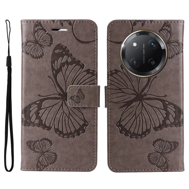 For Honor X60 Pro 5G / Magic7 Lite 5G / X9c 5G Case Butterfly Leather Phone Cover - Grey