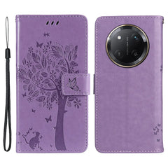 For Honor X60 Pro 5G / Magic7 Lite 5G / X9c 5G Case Cat Tree Pattern Flip Leather Phone Cover - Light Purple