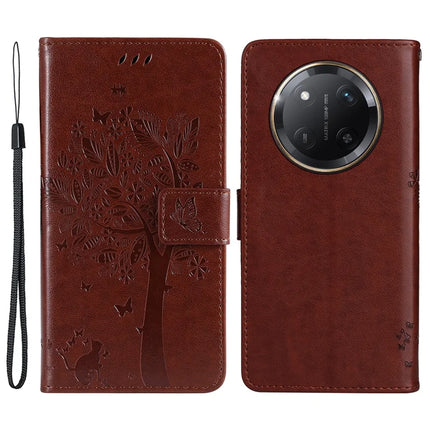For Honor X60 Pro 5G / Magic7 Lite 5G / X9c 5G Case Cat Tree Pattern Flip Leather Phone Cover - Brown