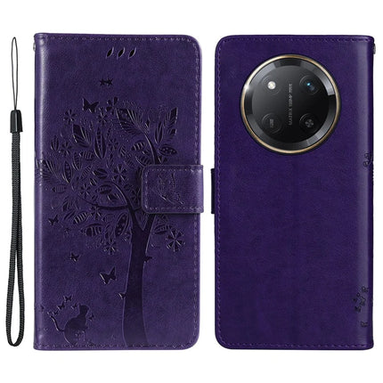 For Honor X60 Pro 5G / Magic7 Lite 5G / X9c 5G Case Cat Tree Pattern Flip Leather Phone Cover - Purple