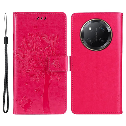 For Honor X60 Pro 5G / Magic7 Lite 5G / X9c 5G Case Cat Tree Pattern Flip Leather Phone Cover - Rose