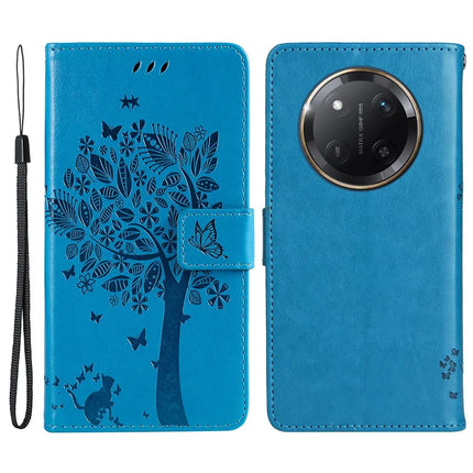 For Honor X60 Pro 5G / Magic7 Lite 5G / X9c 5G Case Cat Tree Pattern Flip Leather Phone Cover - Blue