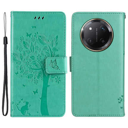 For Honor X60 Pro 5G / Magic7 Lite 5G / X9c 5G Case Cat Tree Pattern Flip Leather Phone Cover - Green