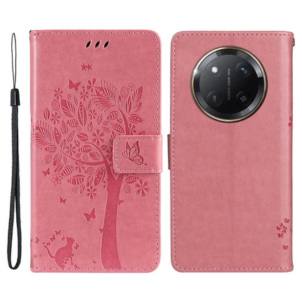 For Honor X60 Pro 5G / Magic7 Lite 5G / X9c 5G Case Cat Tree Pattern Flip Leather Phone Cover - Pink