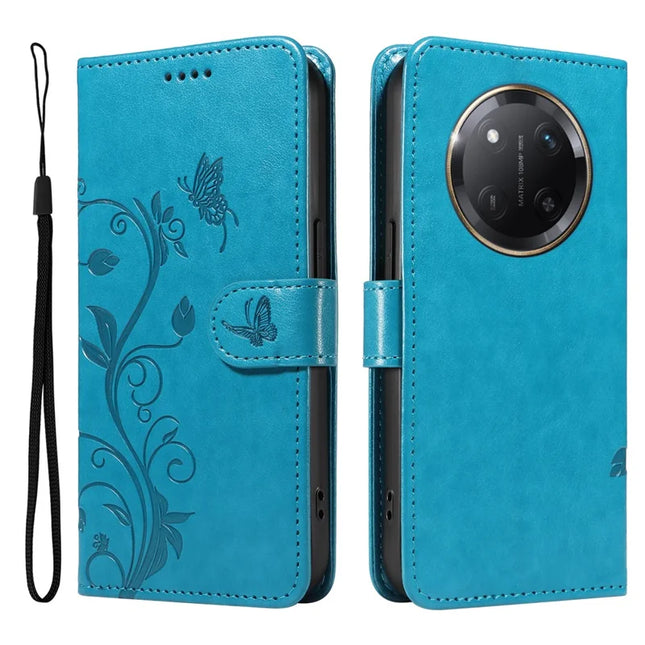 For Honor X60 Pro 5G / Magic7 Lite 5G / X9c 5G Case Flower Pattern PU Leather Wallet Phone Cover - Blue