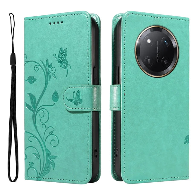 For Honor X60 Pro 5G / Magic7 Lite 5G / X9c 5G Case Flower Pattern PU Leather Wallet Phone Cover - Green