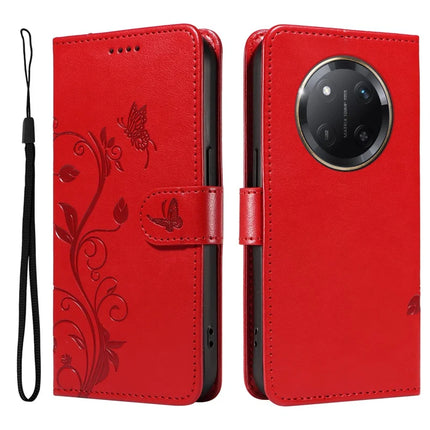 For Honor X60 Pro 5G / Magic7 Lite 5G / X9c 5G Case Flower Pattern PU Leather Wallet Phone Cover - Red