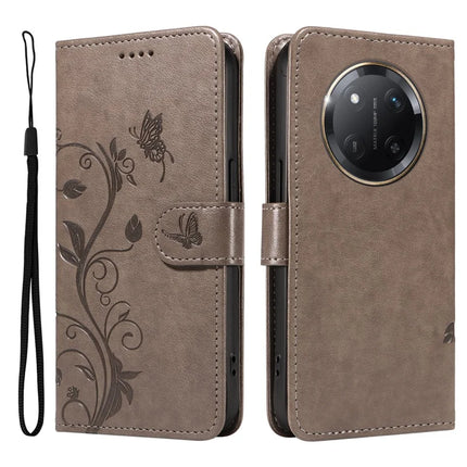 For Honor X60 Pro 5G / Magic7 Lite 5G / X9c 5G Case Flower Pattern PU Leather Wallet Phone Cover - Grey