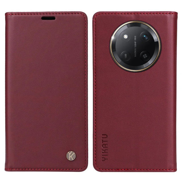 YIKATU YK-001 For Honor X60 Pro 5G / Magic7 Lite 5G / X9c 5G Wallet Case Card Slot Stand Leather Phone Cover - Wine Red