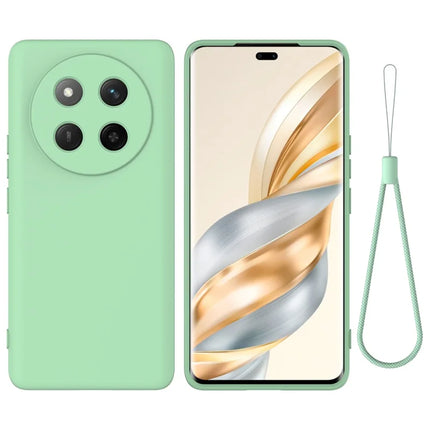 For Honor X60 Pro 5G Case Liquid Silicone Phone Back Cover with Hand Strap - Green