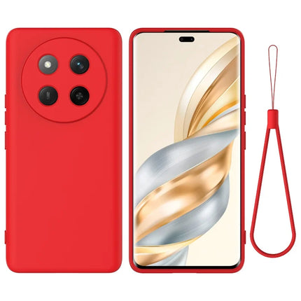 For Honor X60 Pro 5G Case Liquid Silicone Phone Back Cover with Hand Strap - Red