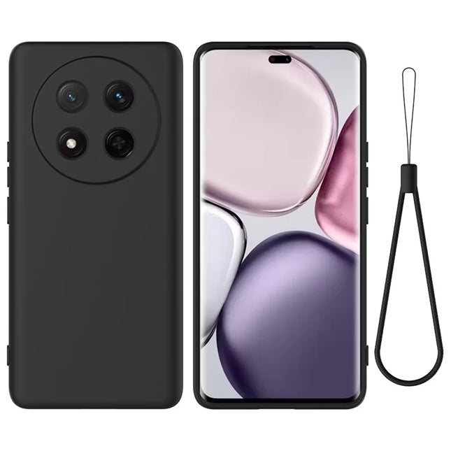 For Honor Magic7 Lite 5G / X9c 5G / X60 Pro 5G Case Liquid Silicone Phone Back Cover with Hand Strap - Black