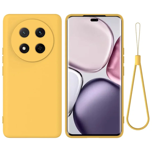 For Honor Magic7 Lite 5G / X9c 5G / X60 Pro 5G Case Liquid Silicone Phone Back Cover with Hand Strap - Yellow